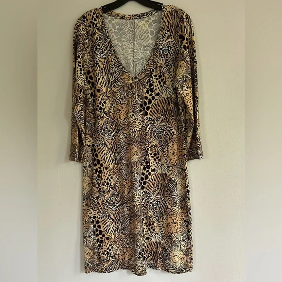 LILLY PULITZER Tessa Dress Rattan Walk On The Wild Side V-Neck 3/4 Sleeve | XL - Picture 3 of 12